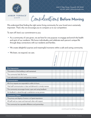 Arbor Terrace Acworth - Evaluating Senior Living Options COVER-1