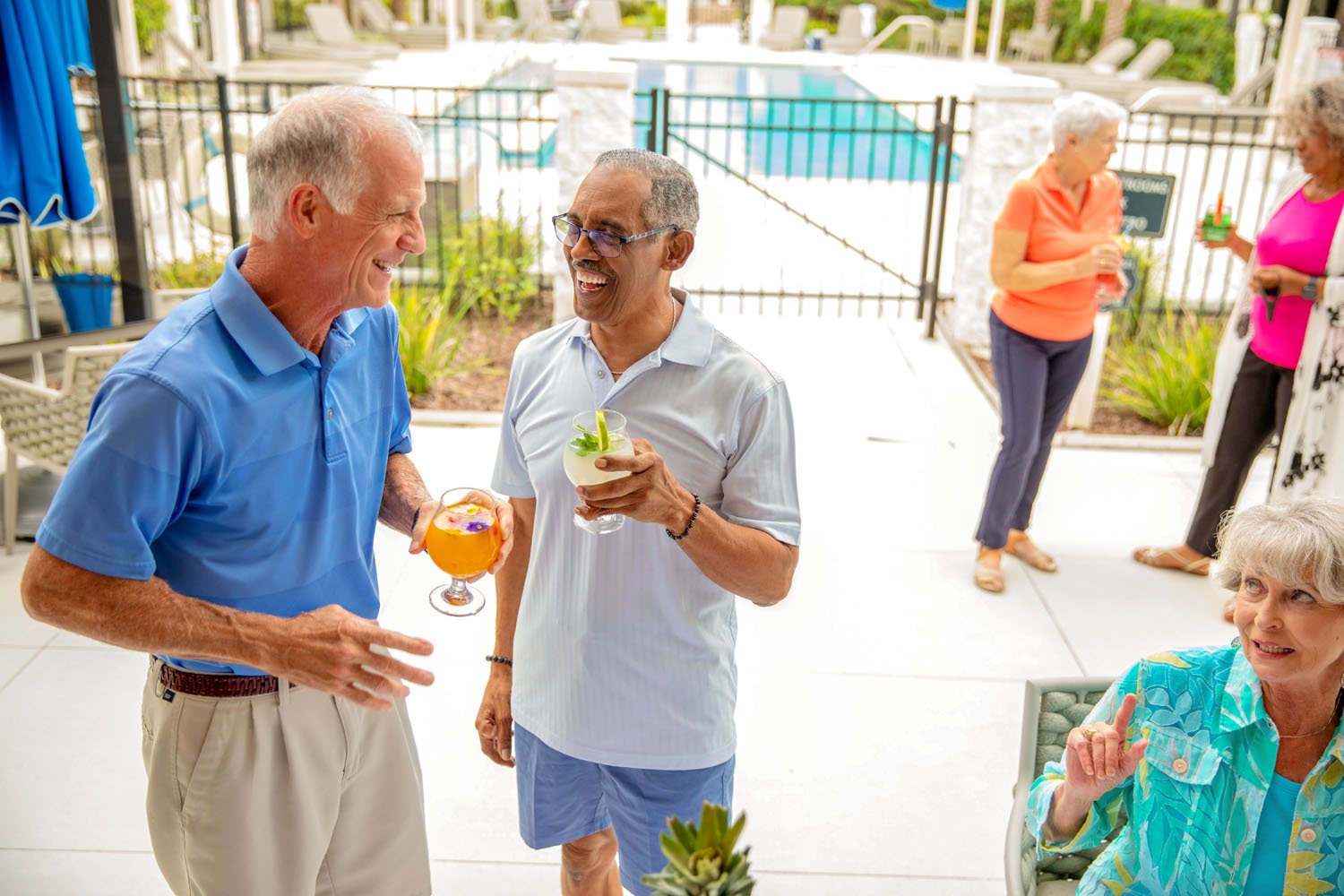arbor terrace residents at pool party